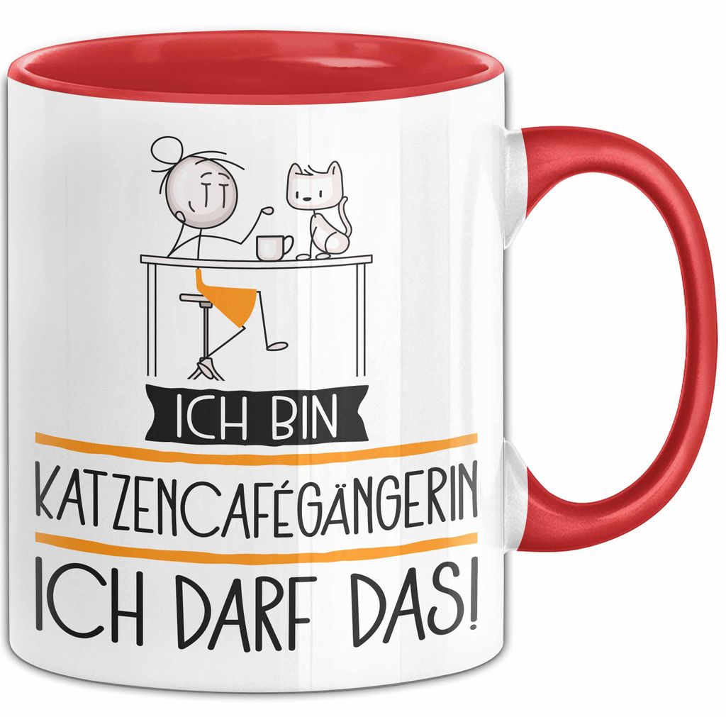 Geschenk für Katzencafégängerin Tasse Lustige Geschenkidee Geburtstag Ich Bin Katzencafégängerin Ich Darf Das (Rot)