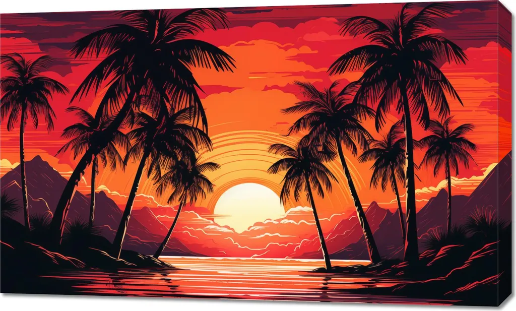 Image 100 x 60 cm Palmiers près de la lagune - Déco Murale Tropicale