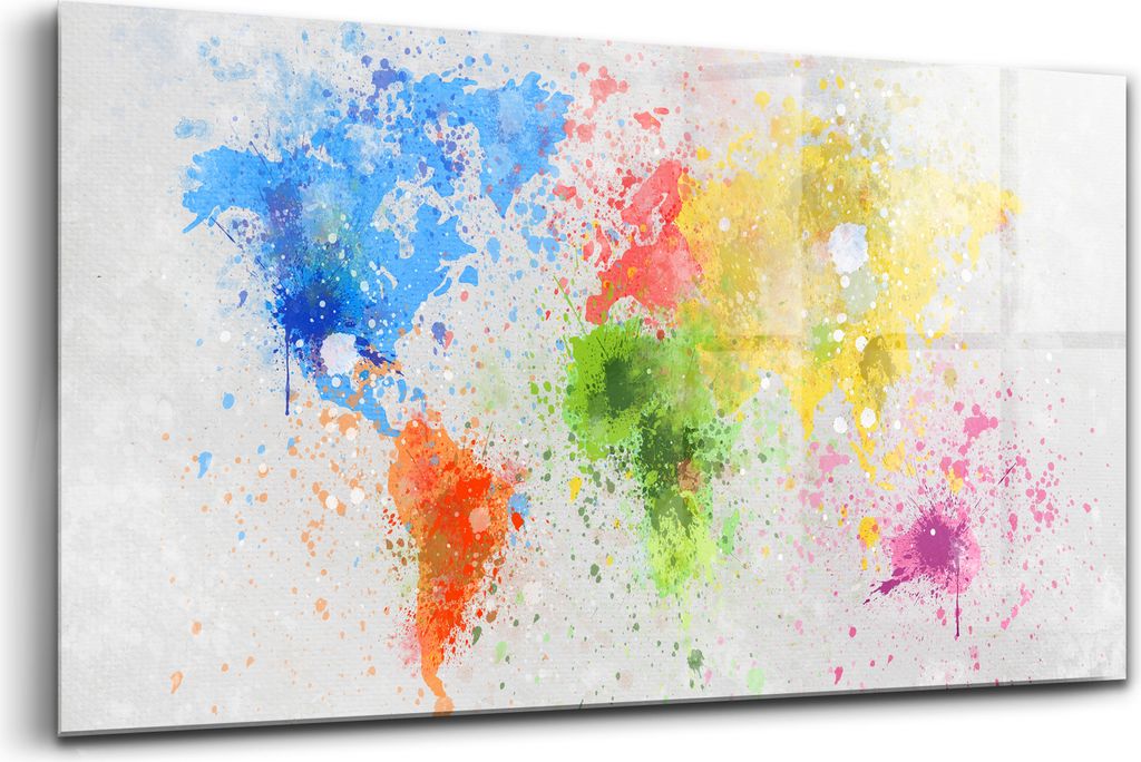 Bilder auf glas - Einteilig - Wanddekoration - Glas Bilder - 120x60 - Gemalte Weltkarte auf Papier