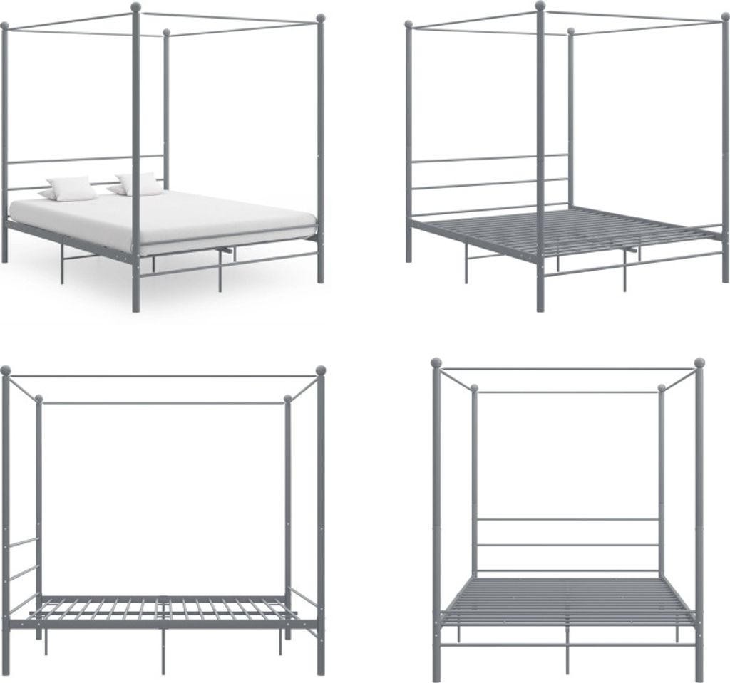 vidaXL Himmelbett Grau Metall 160x200 cm - Bettrahmen - Metall-Bettrahmen - Bett - Betten