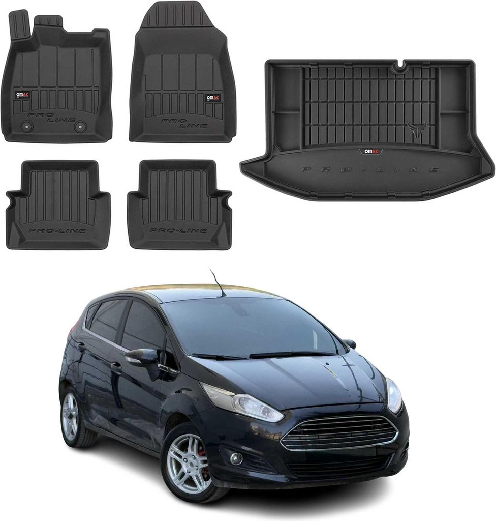 OMAC Fußmatten & Kofferraumwanne Set für Ford Fiesta MK 2008-2017 Gummi TPE 5tlg