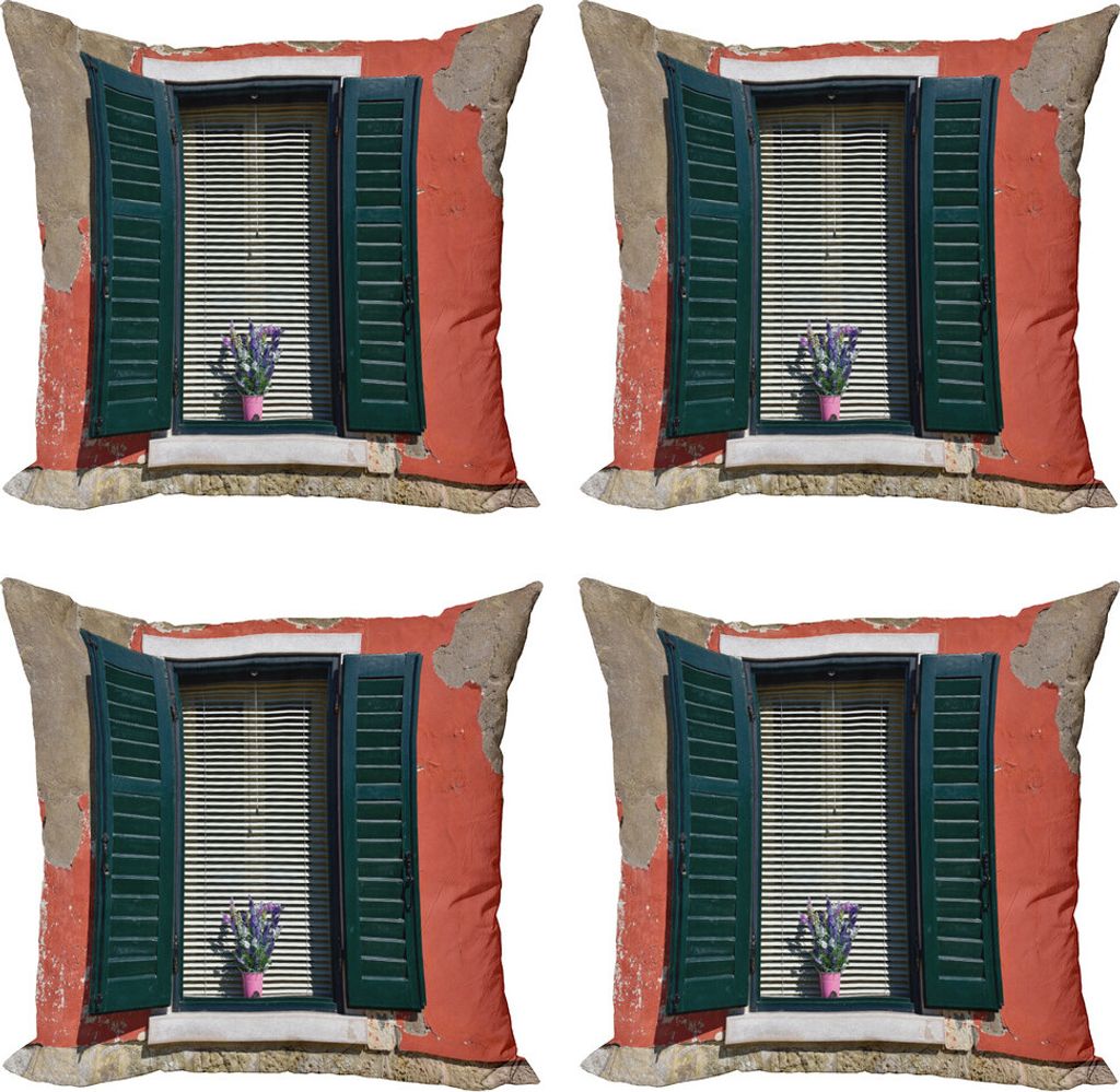 ABAKUHAUS Land Kissenbezug Set (4 Stück), Altitalienisch Stone House, Moderner Doppelseitiger Digitaldruck, 60 cm x 60 cm, Rot, Grün, Grau