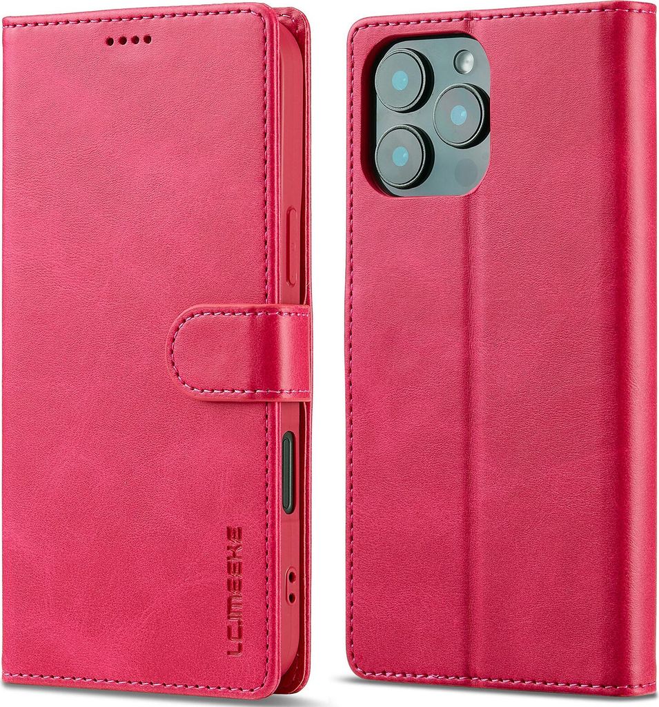 Hülle für iPhone 16 Pro, Klapphüllen Brieftasche Leder Magnetverschluss Ständer Schutzhülle Rosa