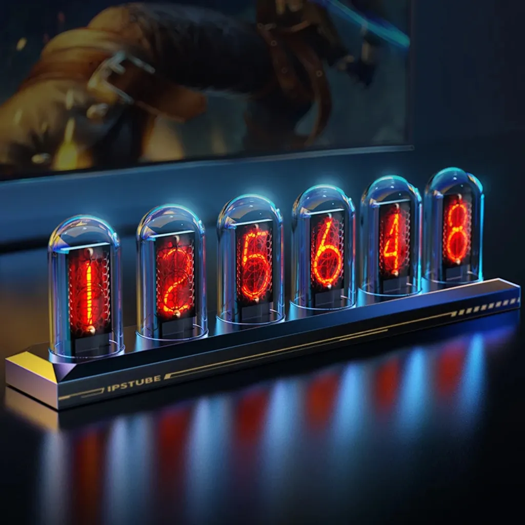 Horloge à tubes Nixie avec écran IPS personnalisable, châssis noir mat