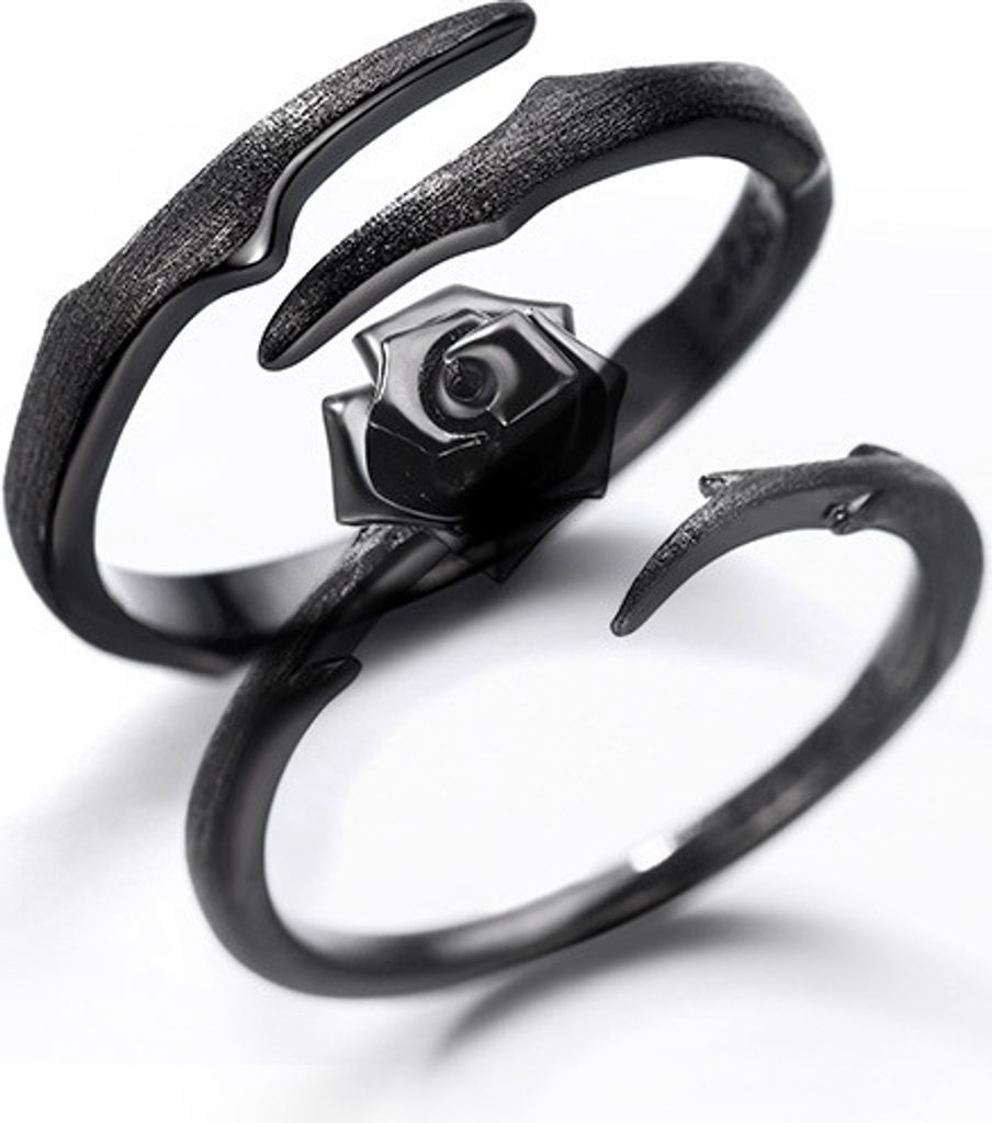 Schwarzes Ring Set Rose offen einstellbar Freundschaftsringe