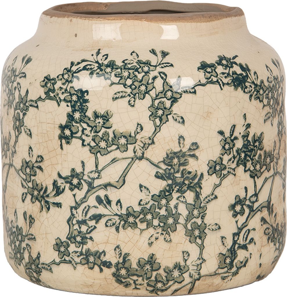 Clayre & Eef Blumentopf Ø 15x14 cm Beige Keramik Blumen Produktbild 