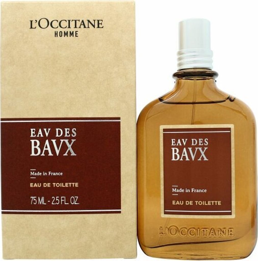 A bottle of L'Occitane Eav Des Bavx Eau de Toilette for men and its packaging.