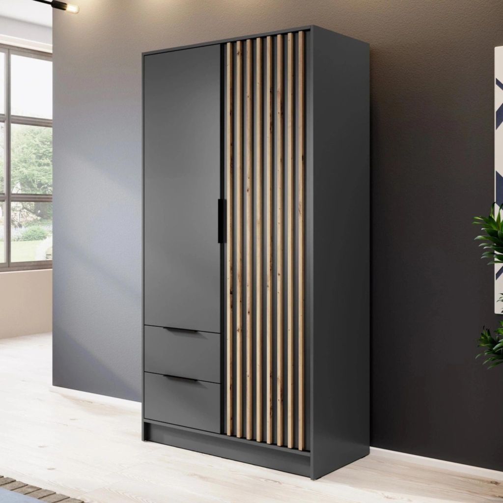 Kleiderschrank Stilo Graphit Grau mit Lamellen – 105 cm, 2 Produktbild 