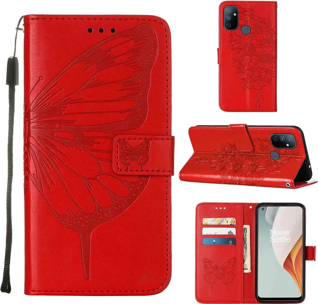 Idea Regalo: Custodia Farfalla OnePlus Nord N100 Rosso Portafoglio