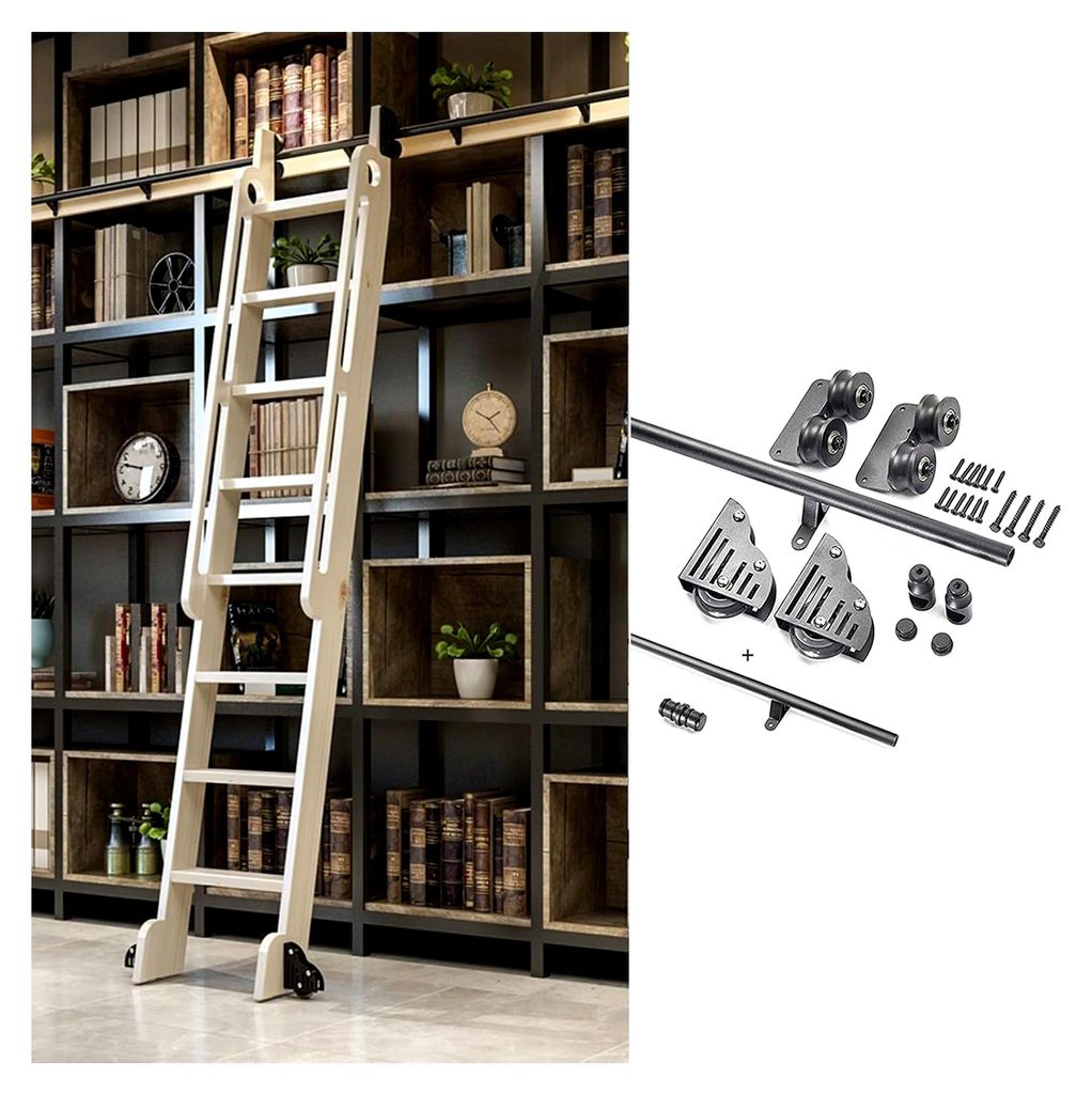 Hardware-Kit für rollende Bibliotheksleiter – Hardware-Zubehör für einziehbare mobile Leiterschiene, geeignet für Schiebetüren, mit Rollen ...