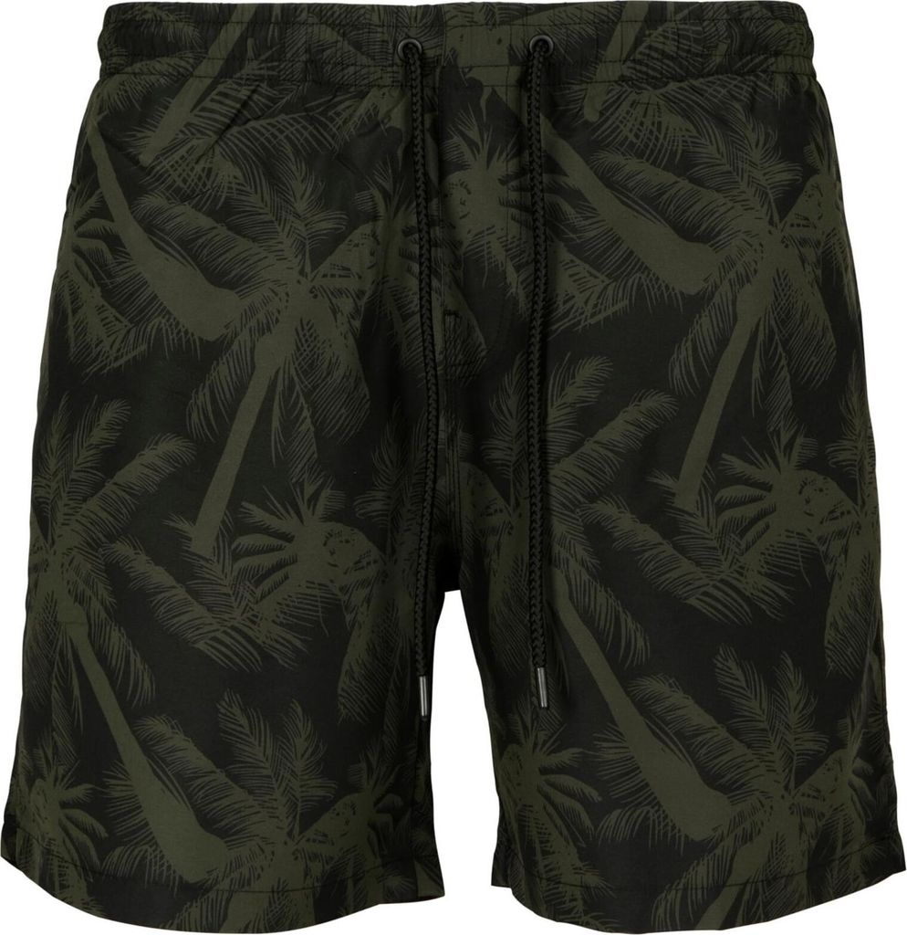 Urban Classics Badeshort Herren Pattern Swim Shorts Palm schwarz/oliv L