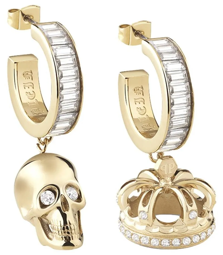 Boucles d'oreilles Philipp Plein PJ4AA02EU Créoles Skull Crown Dorées