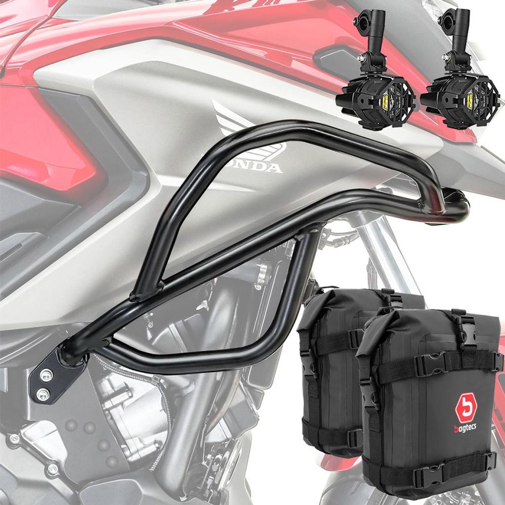 Sturzbügel + Scheinwerfer + Tasche L für Honda NC 750 X / 700 X 12-20