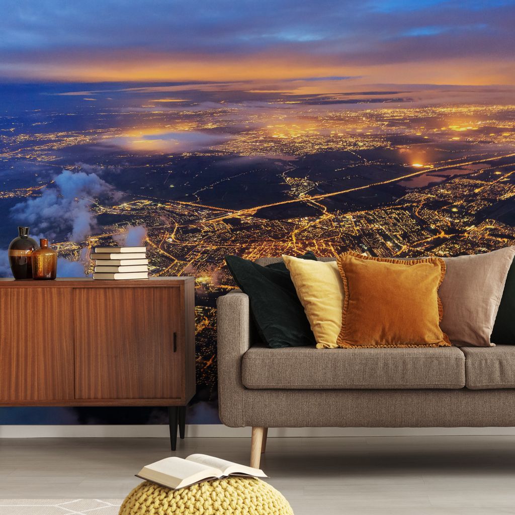 Muralo XXL Vlies FOTOTAPETE STADT Nacht Aussicht Vogelperspektive (B) 368 cm x (H) 254 cm Tapete Wandtapete WOHNZIMMER SCHLAFZIMMER 4588