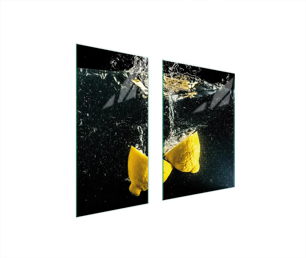 Tagliere in Vetro 75x52 Copri Piano Cottura Design Limone Nero