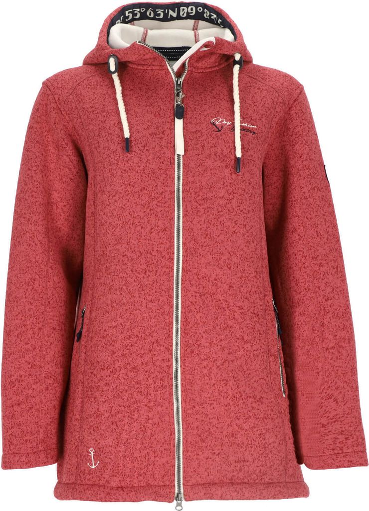Dry Fashion Damen Wollfleece-Mantel Amsterdam mit taillierten Schnitt - Fleecemantel mit verstellbarer Kapuze in Altrosa Melange Größe 44