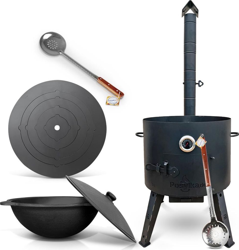 Utschak Feuerofen 49cm Gusseisen Kazan 22 L Deckel Herdplatte Schaumlöffel казан