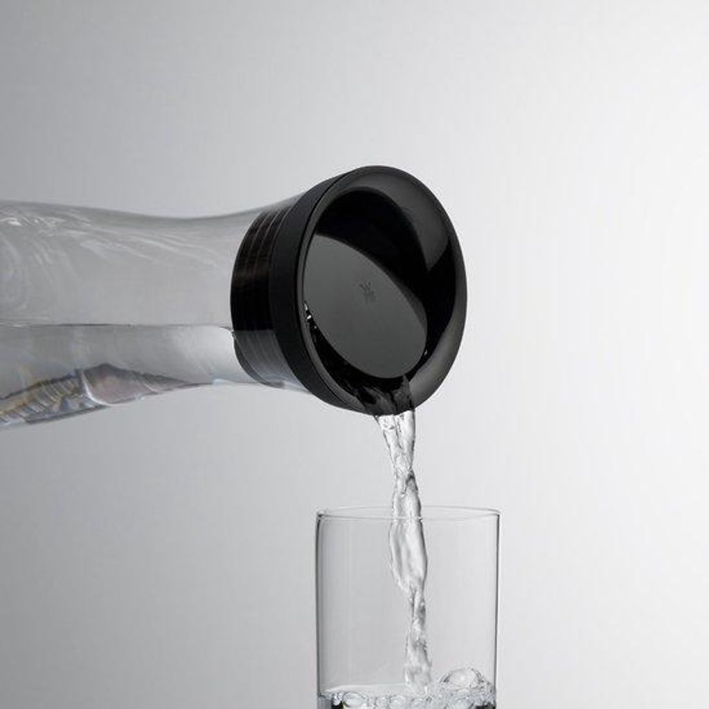 Wasserflasche 1 Liter aus Glas, Schwarz, mit automatischem CloseUp-Verschluss