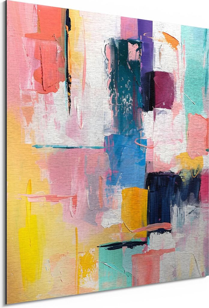 DEQORI Alu-Dibond Bild Silber 30x30 cm 'Pastell-Kollision' Wandbild Metall dünn Design