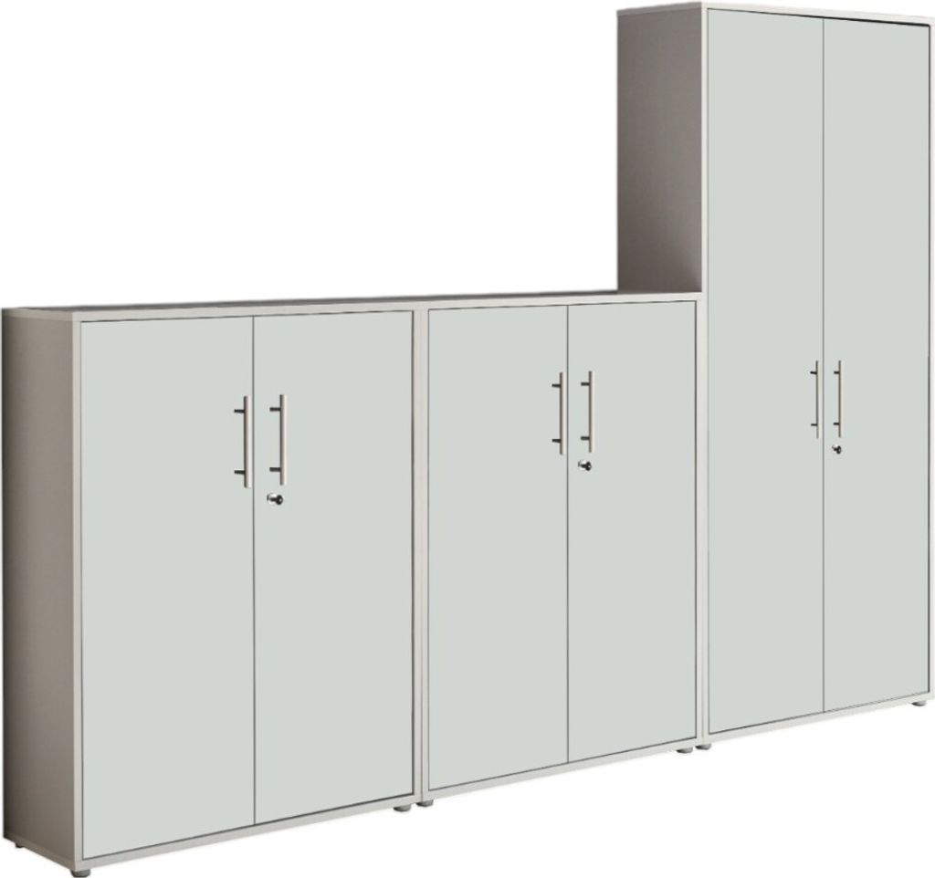 Aktenschrank TABOR 53 in lichtgrau / weiß matt, Schrankwand, Büroschrank, abschließbar, Metallgriffe