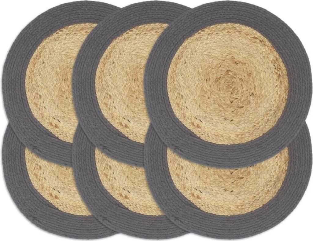 Tischsets 6 Stk. Natur und Anthrazit 38 cm Jute und Baumwolle