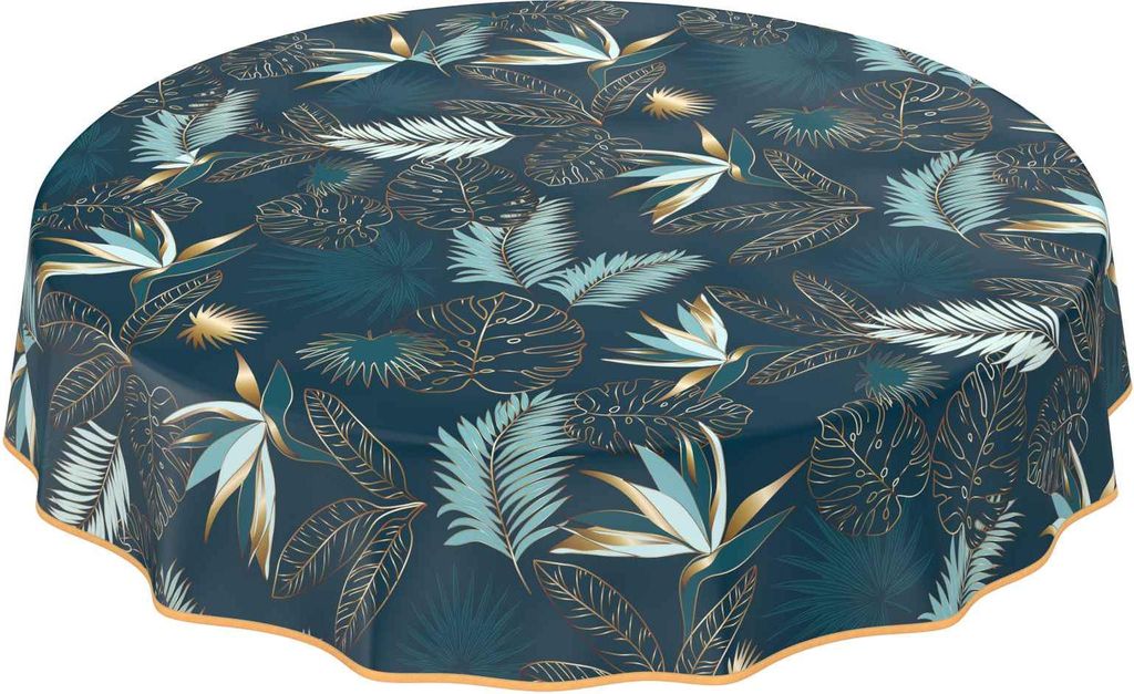 Tischdecke Wachstuch Blumen Grün Robust Wasserabweisend Rund 140 cm