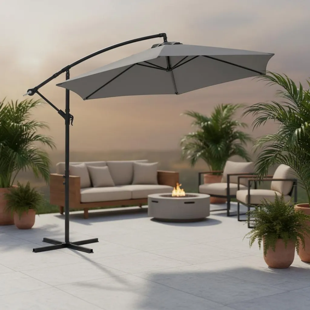 Ombrellone Solare Grigio 3.5M | Design Decentrato con Luci LED Giardino