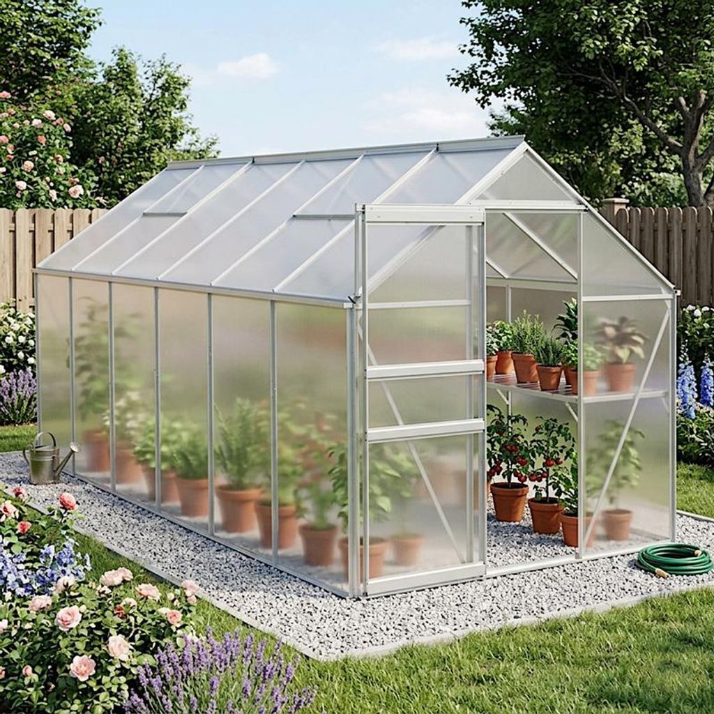 Aluminium Gewächshaus Treibhaus 370x190x195 cm Tomatenhaus Pflanzhaus Gartenhaus