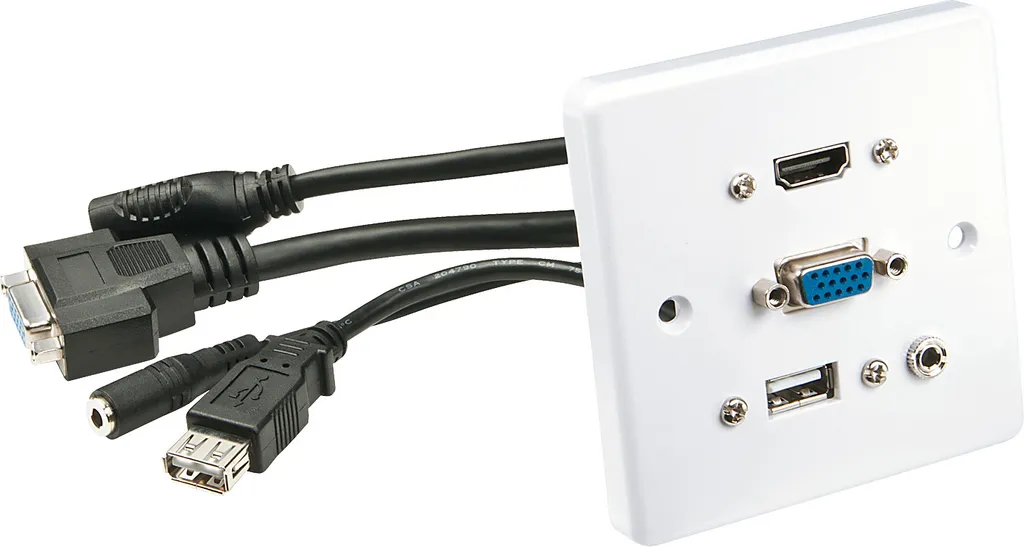 Prise Murale Multi-Ports VGA HDMI USB Audio 3.5mm - Finition Haut de Gamme