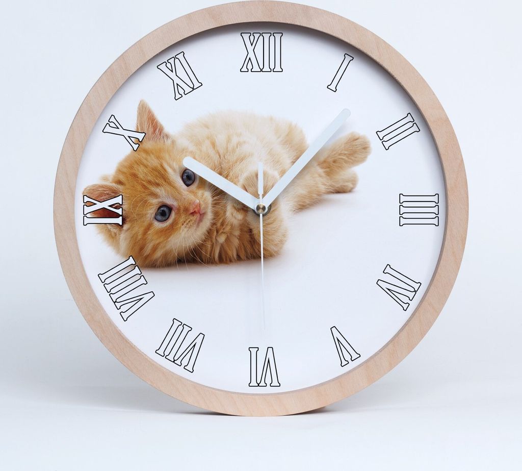 Holzuhr 20fi cm wanduhr - weiße Spitzen - rote Katze