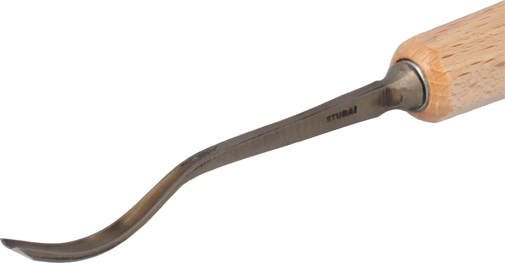 Scalpello STUBAI Serie 52 - Forma 28 | Scalpello a gomito da 5 mm, con manico in legno, per lavorazioni di figure, intagli e rilievi, per lavorazioni precise del legno