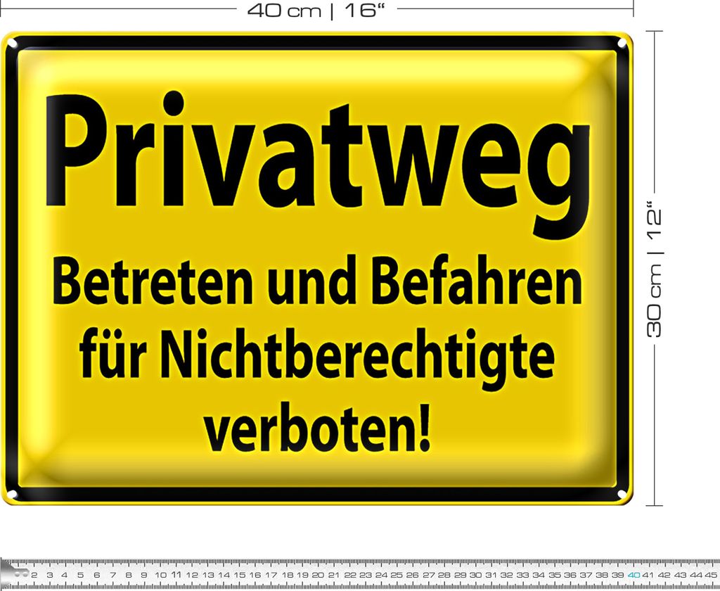 Blechschild Warnschild 40x30cm Privatweg gelbes