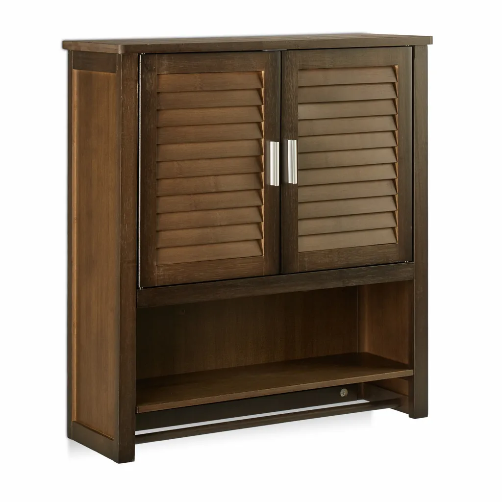 Armoire de Toilette Suspendue en Bambou Brun Foncé Lamell 66cm