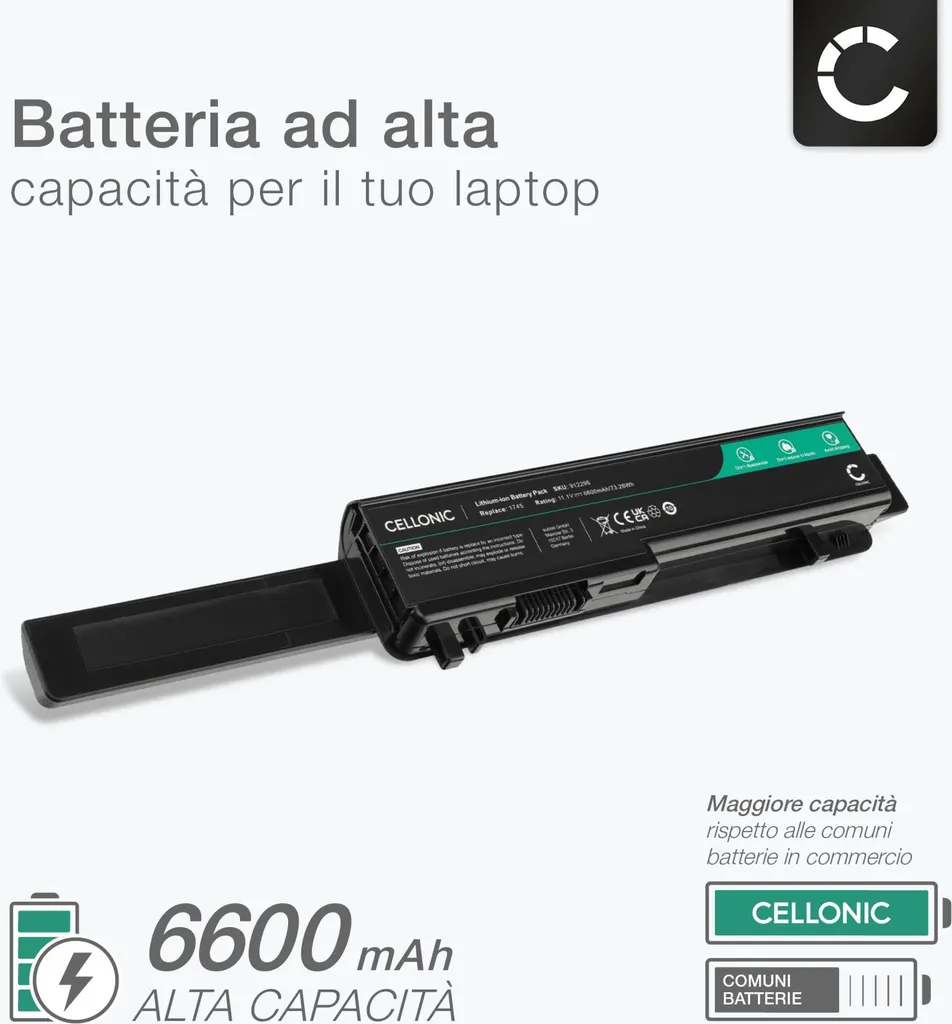 subtel Batteria di ricambio per Dell Studio 1745 / Studio 1749 6600mAh laptop battery U164P per pc portatile notebook - 2