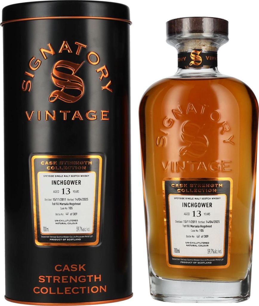 Signatory Vintage INCHGOWER 13 Years Old 1st Fill Marsala Cask Strength #105 2011 59,7% Vol. 0,7l in Tinbox