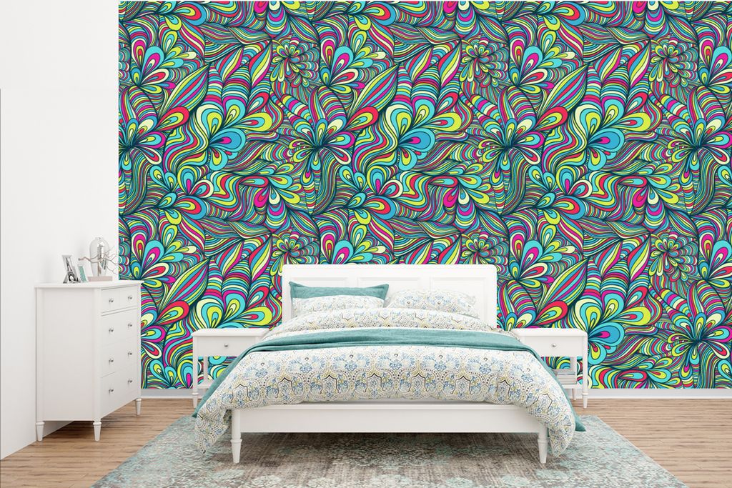 MuchoWow Fototapete für Wohnzimmer oder Schlafzimmer Wandtapete Vinyl Motivtapete Fantasie - Design - Farben - Retro - 385x240 cm - Schlafzimmer...