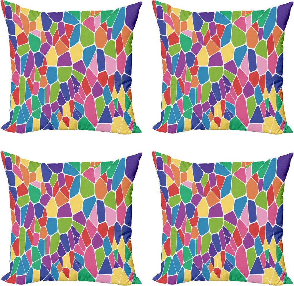 ABAKUHAUS Mosaik Kissenbezug Set (4 Stück), Unregelmäßige Bunte Zellen, Moderner Doppelseitiger Digitaldruck, 45 cm x 45 cm, Mehrfarbig