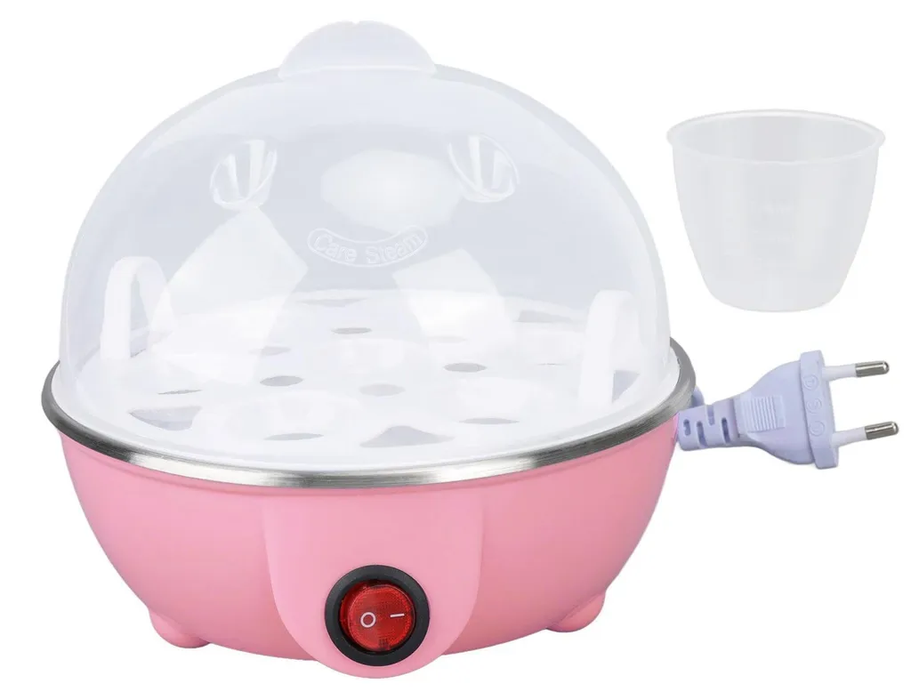 Cuiseur à œufs rose pour 7 œufs durs avec arrêt automatique et prise UE