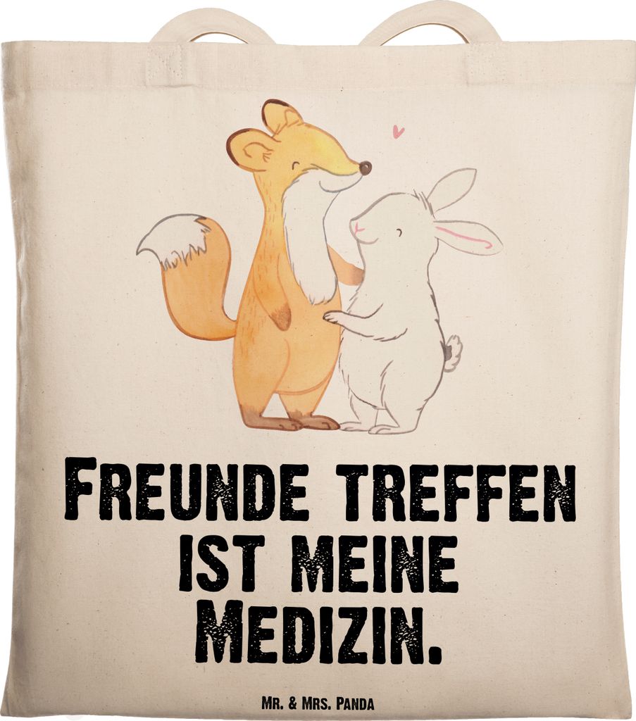 Mr. & Mrs. Panda Tote Bag Fuchs Hase Freunde treffen - Transparent - Geschenk, Laptoptasche, Uni Tasche, Unitasche, Jutebeutel
