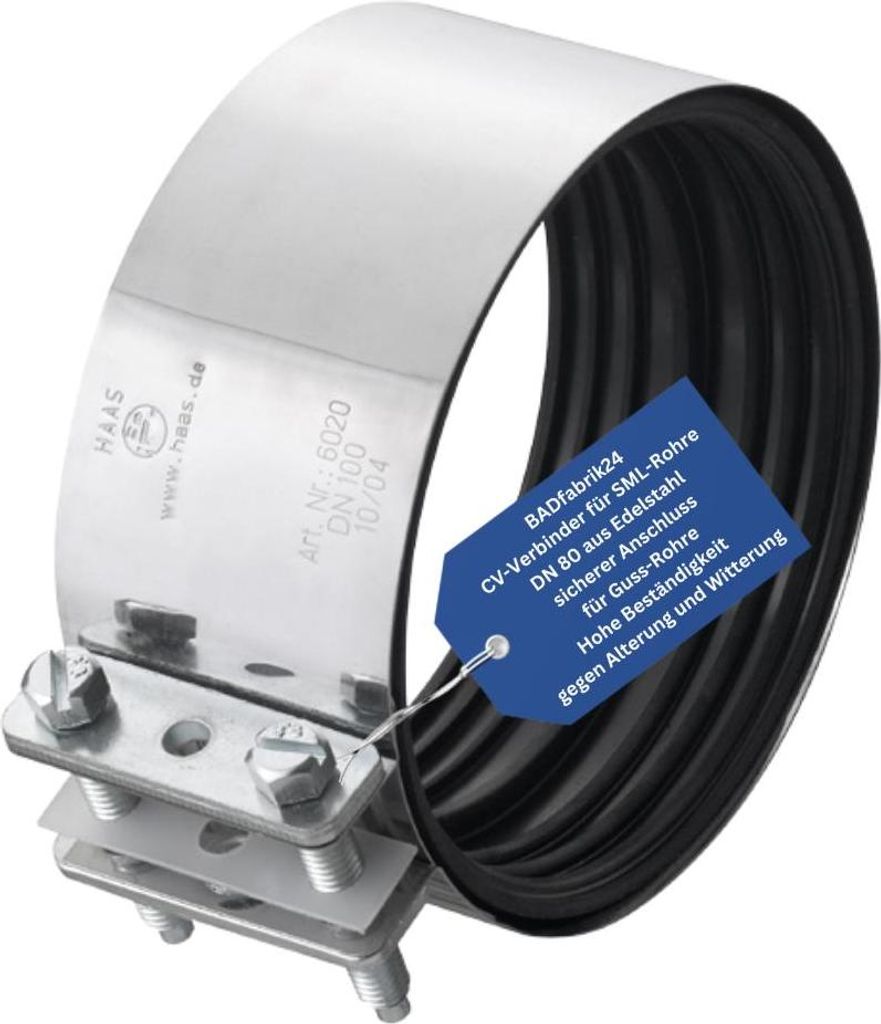 BADfabrik24 CV-Verbinder für Guss-Rohre DN80, Edelstahl W2