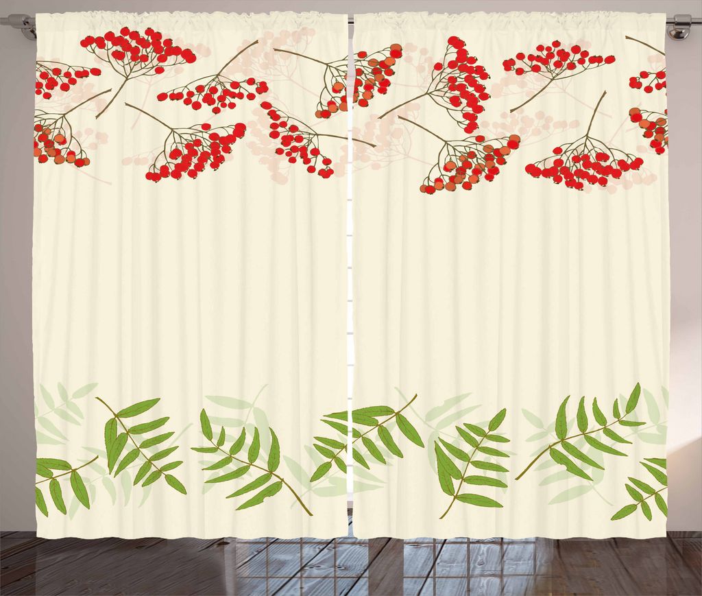 ABAKUHAUS Eberesche Rustikaler Vorhang, Border mit Eberesche, Wohnzimmer Universalband Gardinen mit Schlaufen und Haken, 280 x 175 cm, Farngrün Zi...