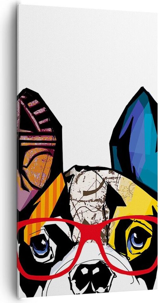 Bild auf Leinwand - Leinwandbild - Hund Brille Bunt Bulldogge - 65x120cm - Wand Bild - Wanddeko - Leinwanddruck - Bilder - Kunstdruck - Wanddekorat...