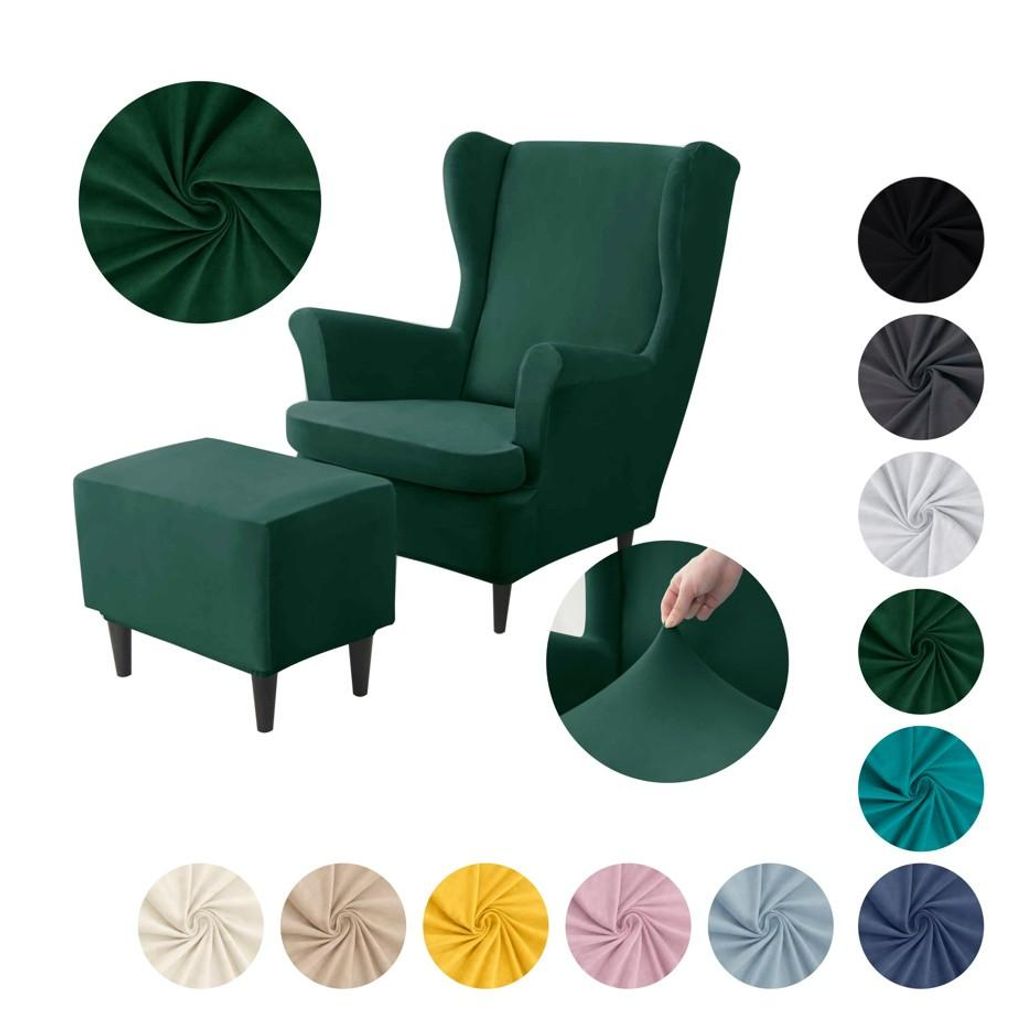 MEBLE ODNOWA, Ohrensesselbezug & Poufbezug, Sesselbezug, Sesselhusse, Samt, Dunkelgrün, 1 Set, Velours, elastisch, Sesselbezüge, maschinenwaschba...