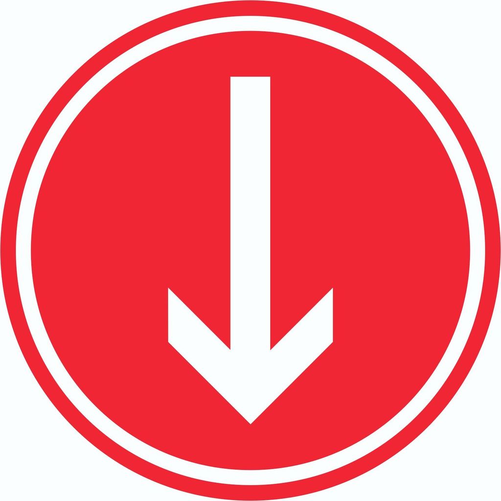 Richtungspfeil runter Aufkleber Kreis weiss rot Pfeil Ø100mm