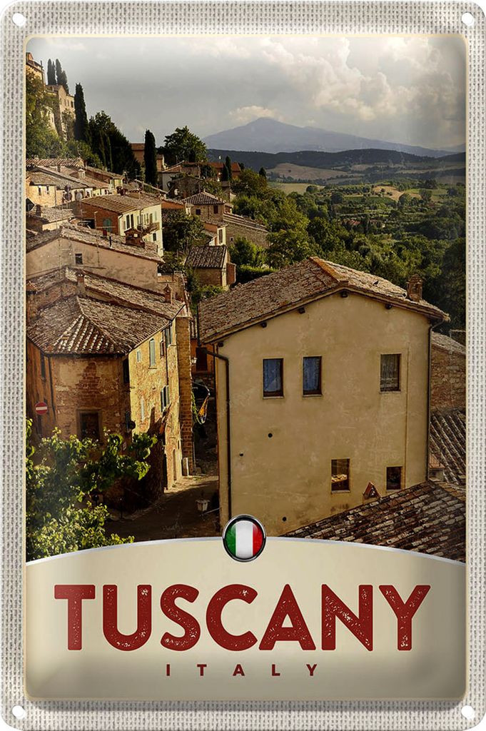 Blechschild Reise 20x30cm Toskana Italien Häuser Überblick Dekoration