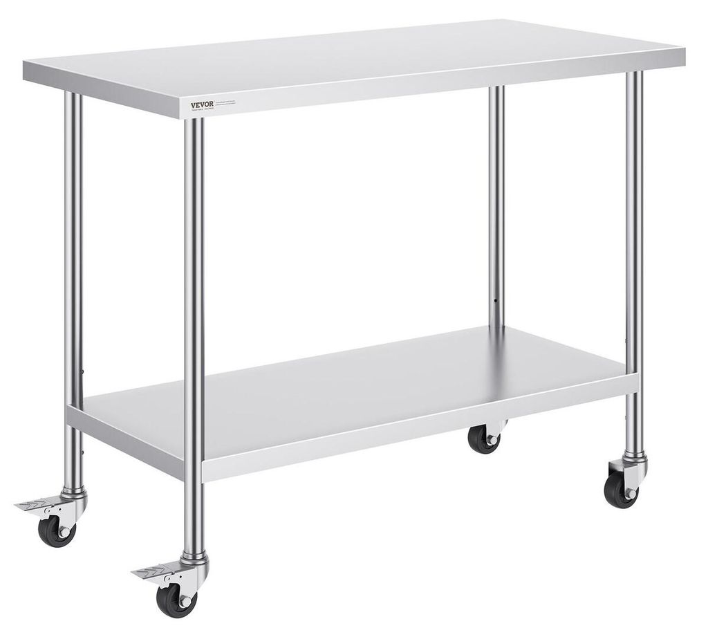 Stainless Steel Work Table Commercial Prep Table 24x48 Inch With 4 Casters