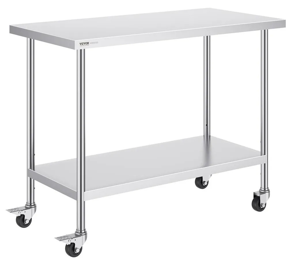 Table de travail en acier inoxydable 61x122 cm avec roulettes - Modèle PRO