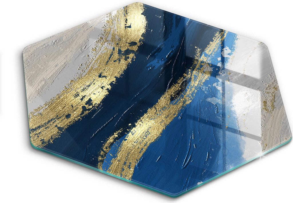 Glasschneideplatte - Herdabdeckplatte - Hexagon 40 cm -Schneidebrett - Spritzschutz - Textur mit Gold