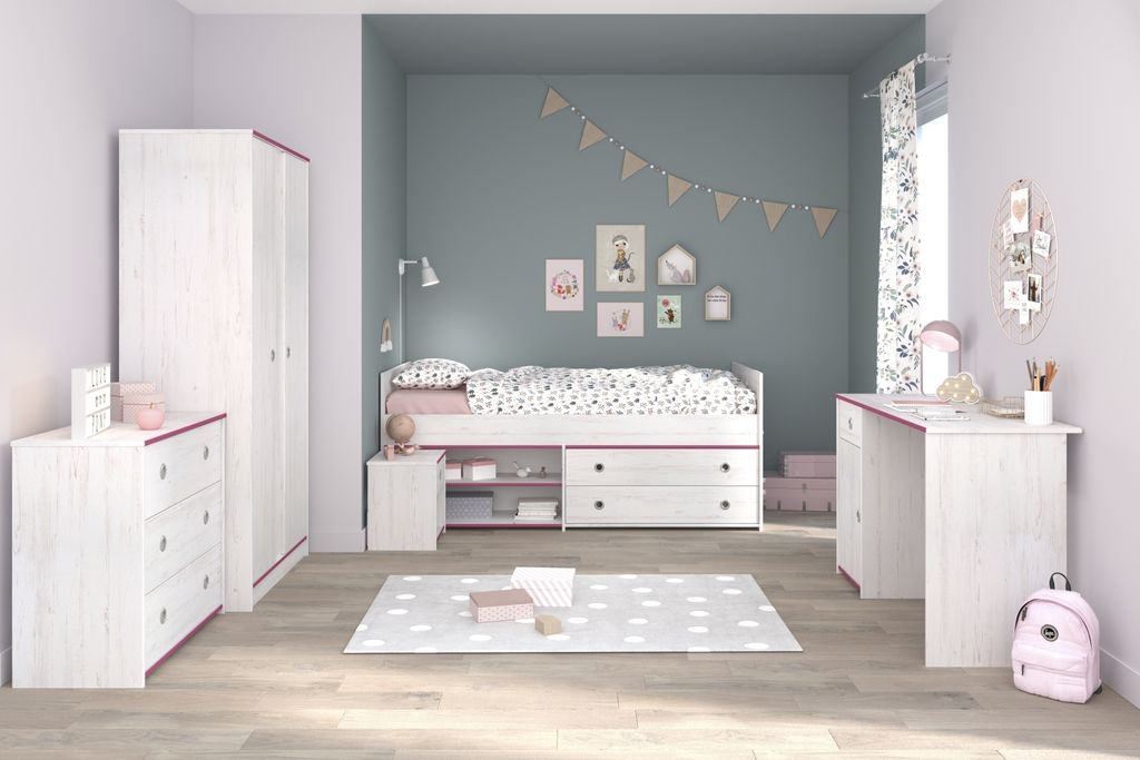 Komplettschlafzimmer >Smoozy 36< Set mit Absetzungen in Rosa oder Blau
