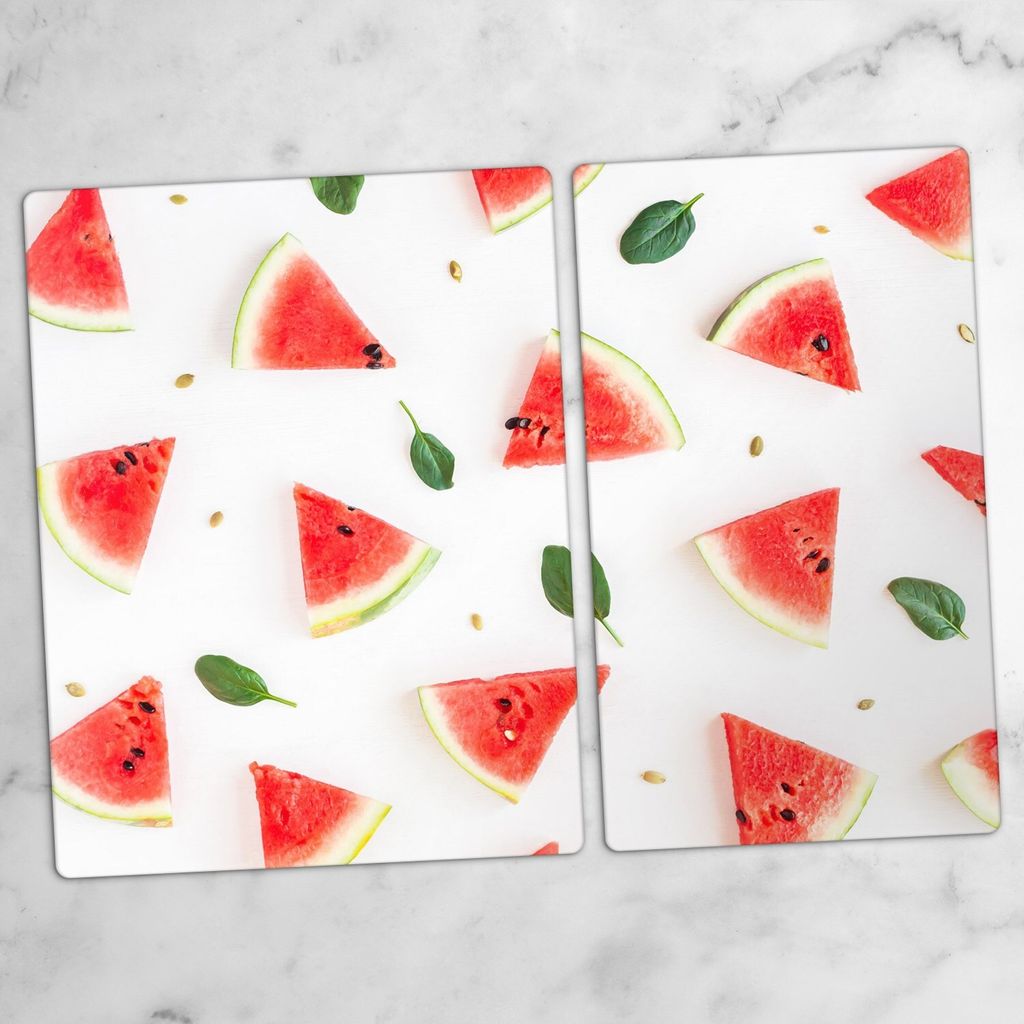 Glas-Herdabdeckplatten Glaskeramikkochfeld-Abdeckung Spritzschutz Schneidebrett Zweiteilige Glas 70x52 cm Wassermelone Obst